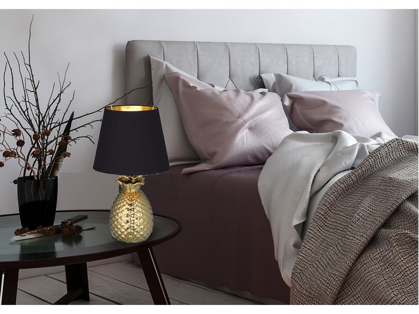 meineWunschleuchte LED Tischleuchte, LED wechselbar, Warmweiß, besondere ausgefallene Designer-lampe Fensterbank Schwarz Gold, H 35cm