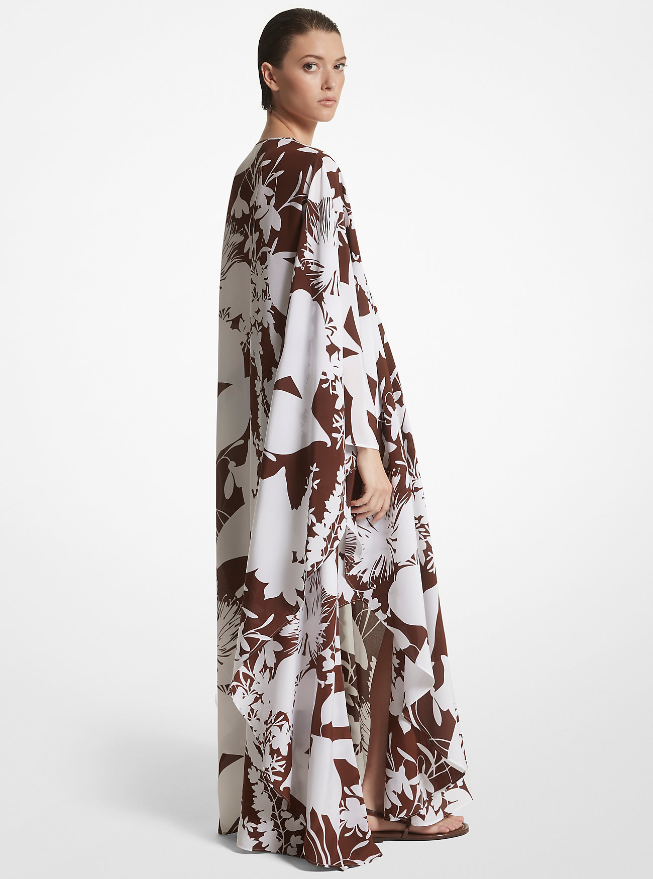 Kaftan z jedwabiu Shadow Floral Crepe De Chine – MUTMEG/OPTIC WHITE