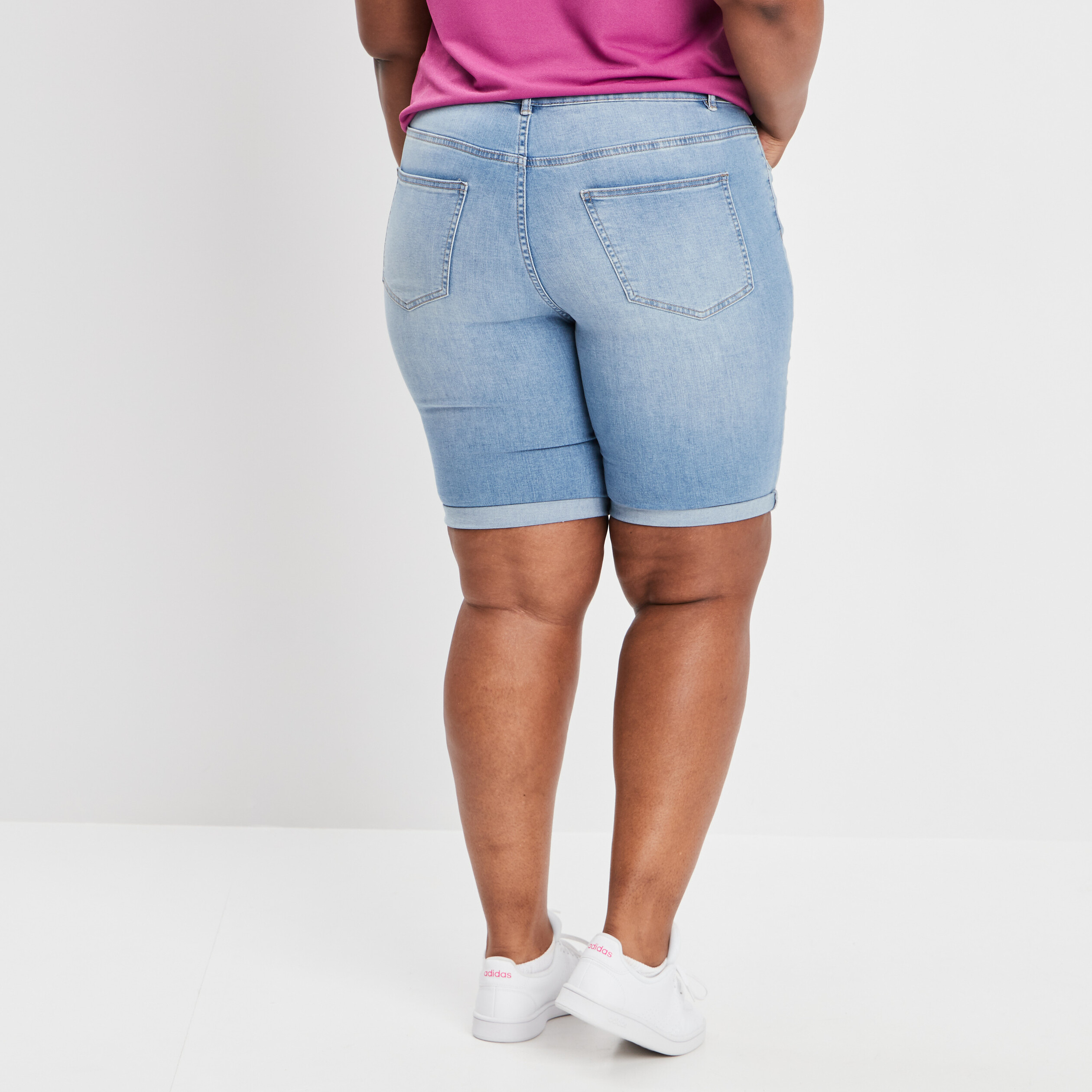 Bermuda straight en jean denim double stone femme grande taille | La Halle