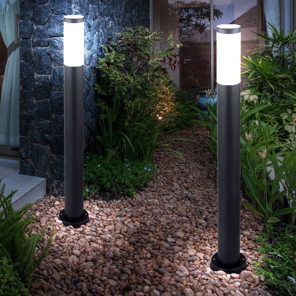 etc-shop Pollerleuchte, Leuchtmittel nicht inklusive, Außen Stehleuchte Edelstahl Säule anthrazit opal Garten