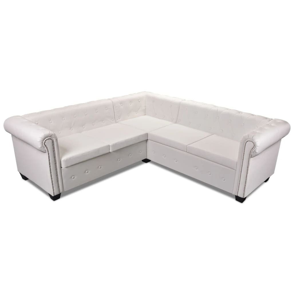vidaXL Sofa Chesterfield Ecksofa 5-Sitzer Kunstleder Weiß