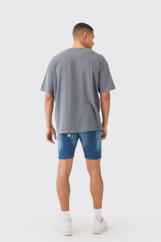 Lockere zerrissene Jeansshorts in Blau