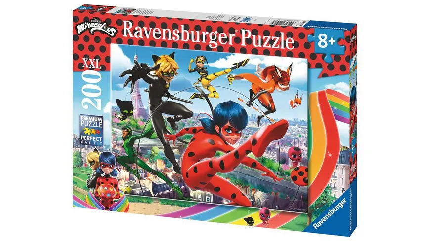 Ravensburger Puzzle - Superhelden-Power - 200 Teile XXL Miraculous Puzzle für Kinder ab 8 Jahren