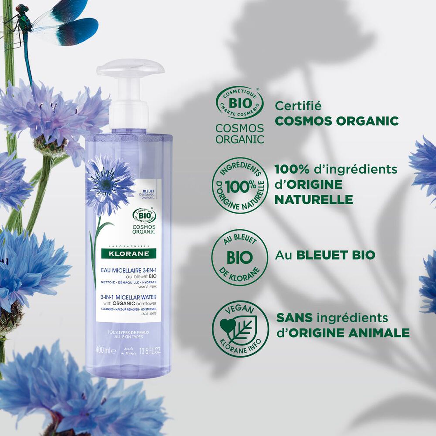 Klorane Bleuet Bio Eau Micellaire Visage - Yeux - Lèvres