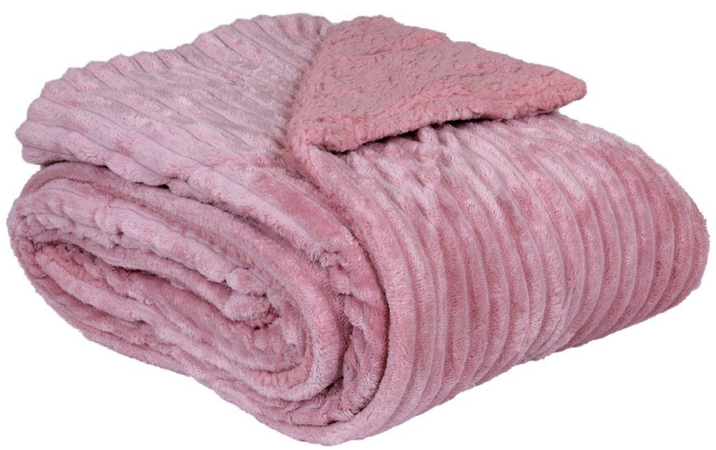 Wohndecke flauschig weiche Cordoptik Kuscheldecke, Trendyshop365, 150x200 cm, Rückseite Sherpa-Optik, unifarbe