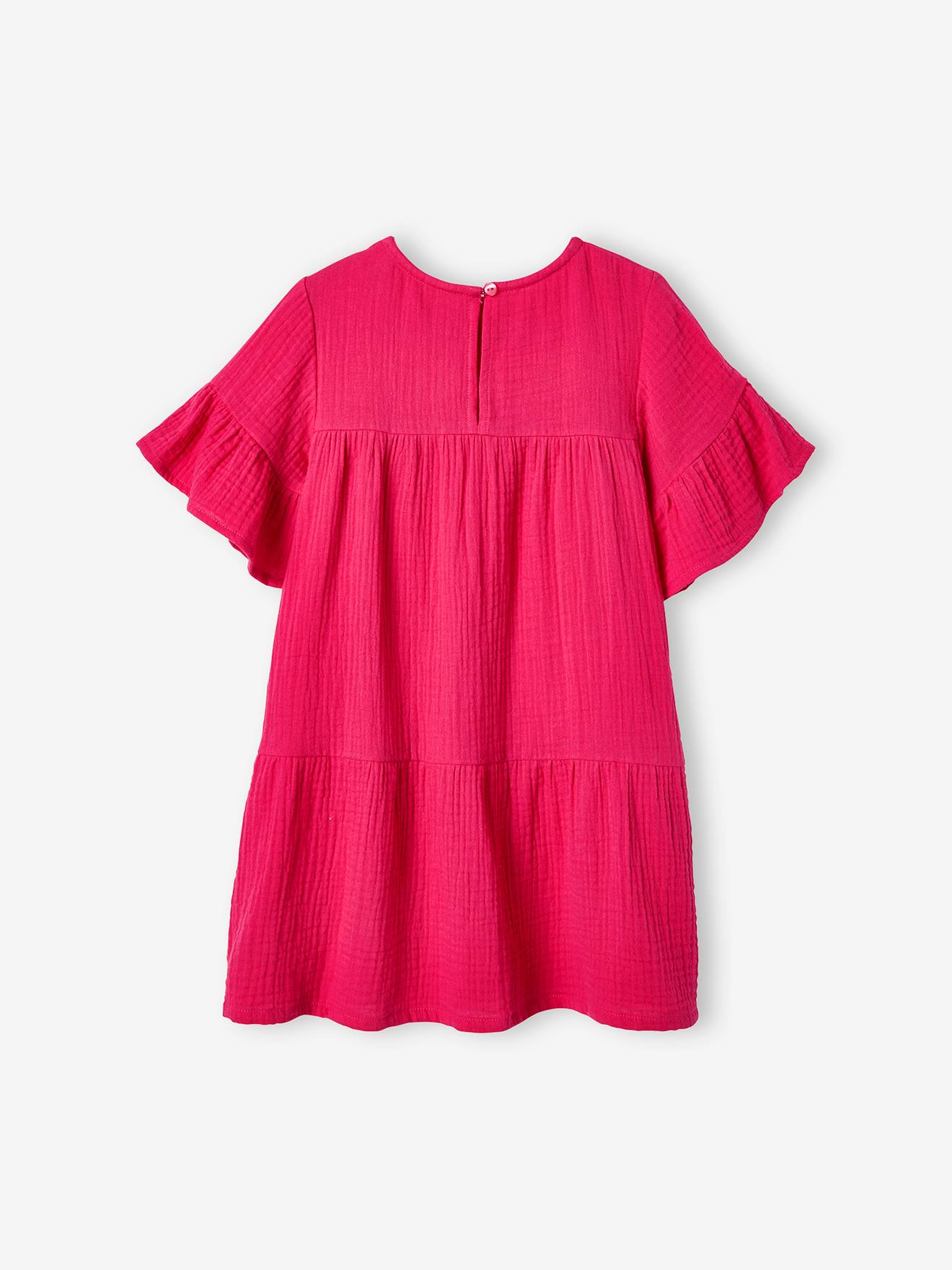 Robe en gaze de coton fille abricot poudré