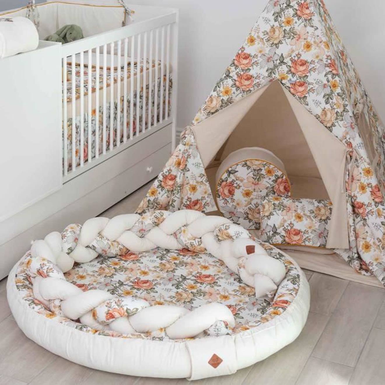 Parc de jeux, tapis d'éveil, Néo Vintage Multicolore diametre 125 cm, 14 cm blanc