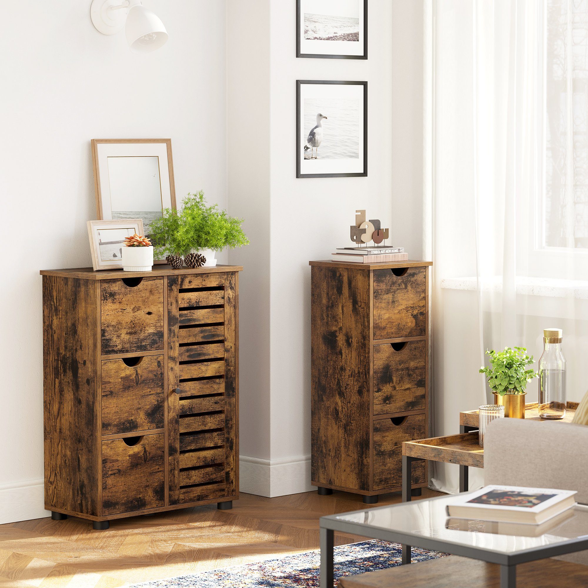 VASAGLE Badkommode Badezimmerschrank, mit 3 Schubladen, 30 x 30 x 80 cm