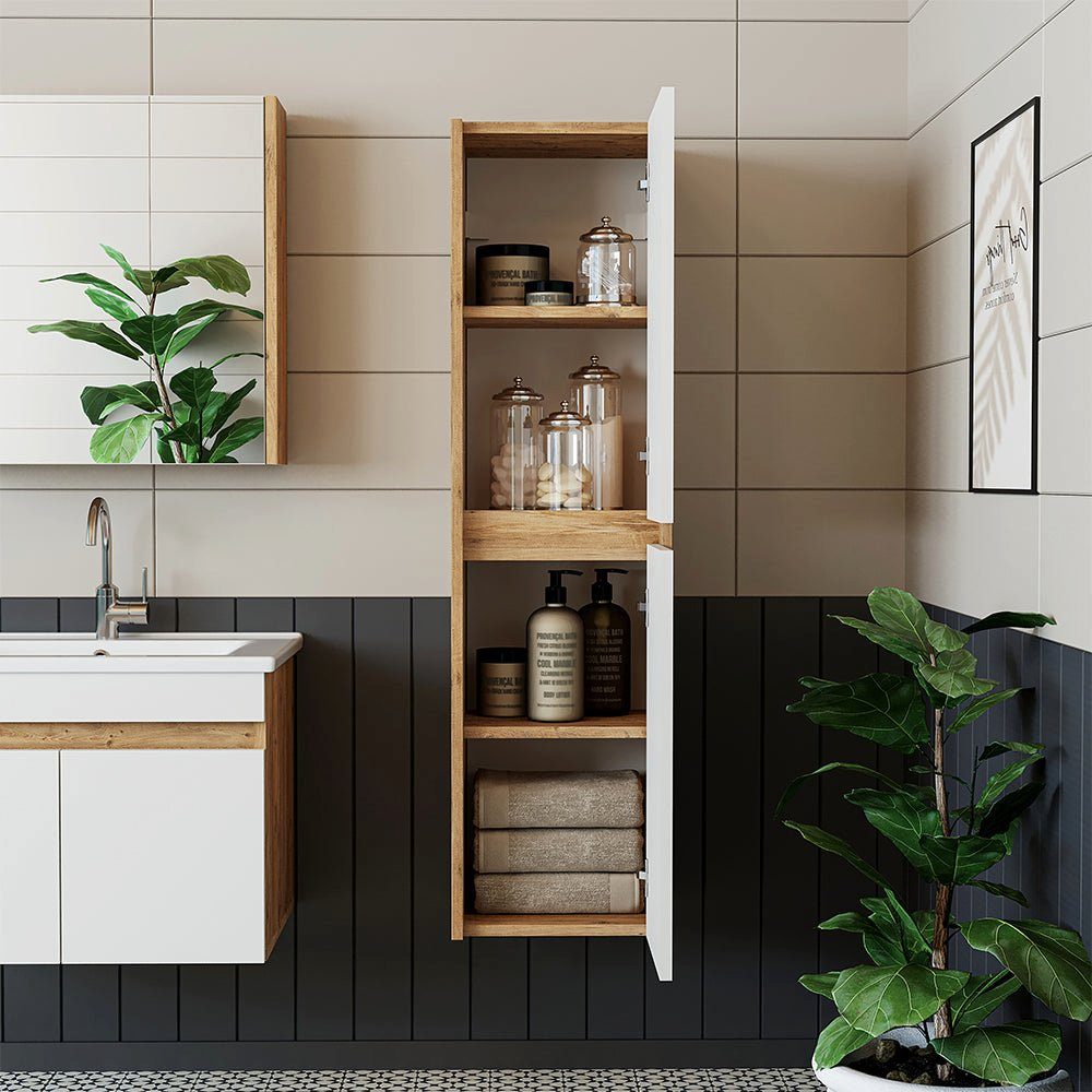 Roomart Badmöbel-Set, (Roomart, Badezimmermöbel, Hochschrank Badregal, in 5 Farben Badschrank)