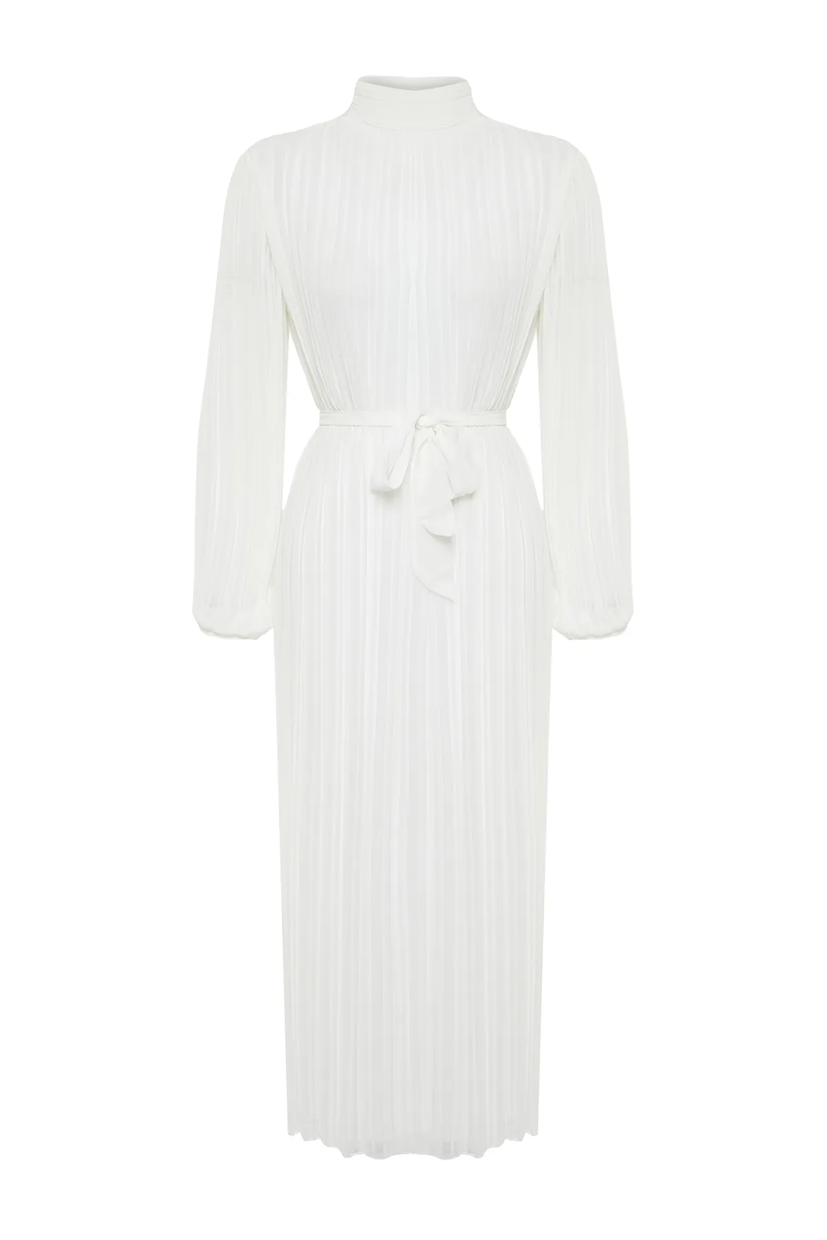 Trendyol Modest  Gefüttertes, weißes Chiffon-Plissee-Kleid für besondere Anlässe - TCTSS24DB00040