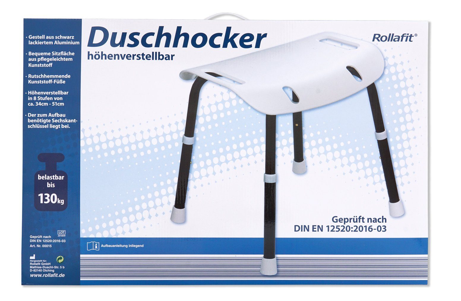 Rollafit Dusch- und Badhocker Rollafit Duschhocker Aluminium schwarz lackiert belastbar bis 130 kg, belastbar bis 130 kg