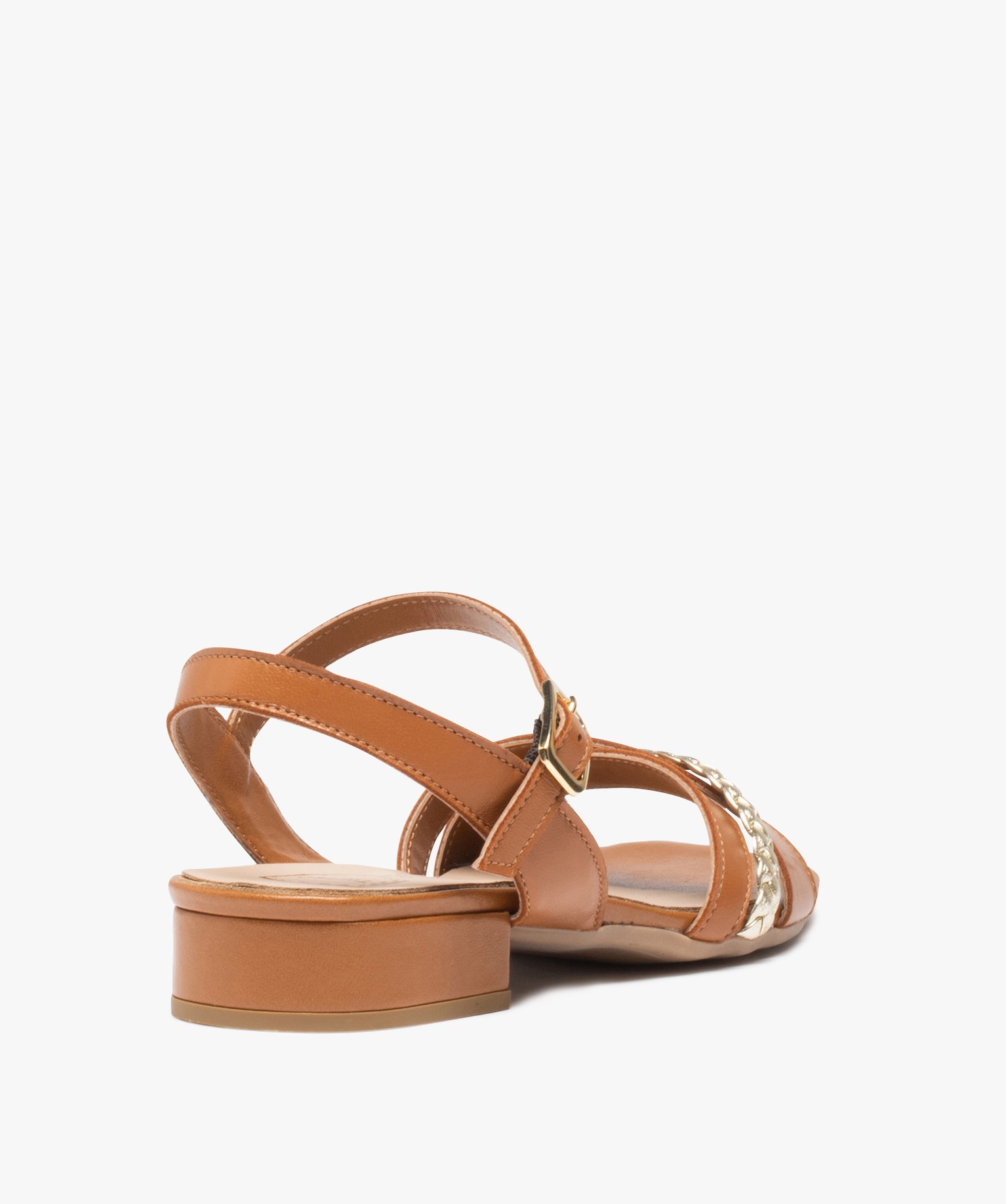 Sandale femme dessus en cuir à petit talon carré - TANEO camel | GEMO