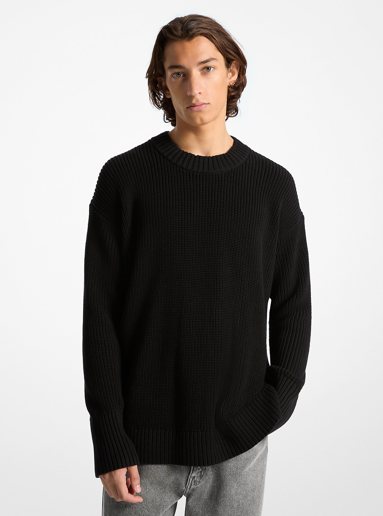 Maglione a coste in cotone - NERO