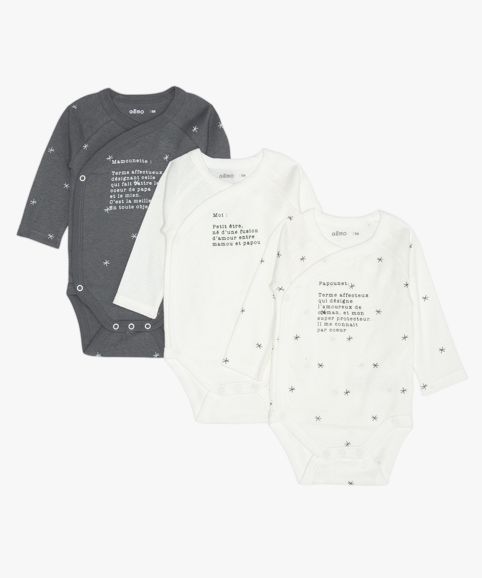 Body bébé à manches longues ouverture devant (lot de 3) ecru | GEMO