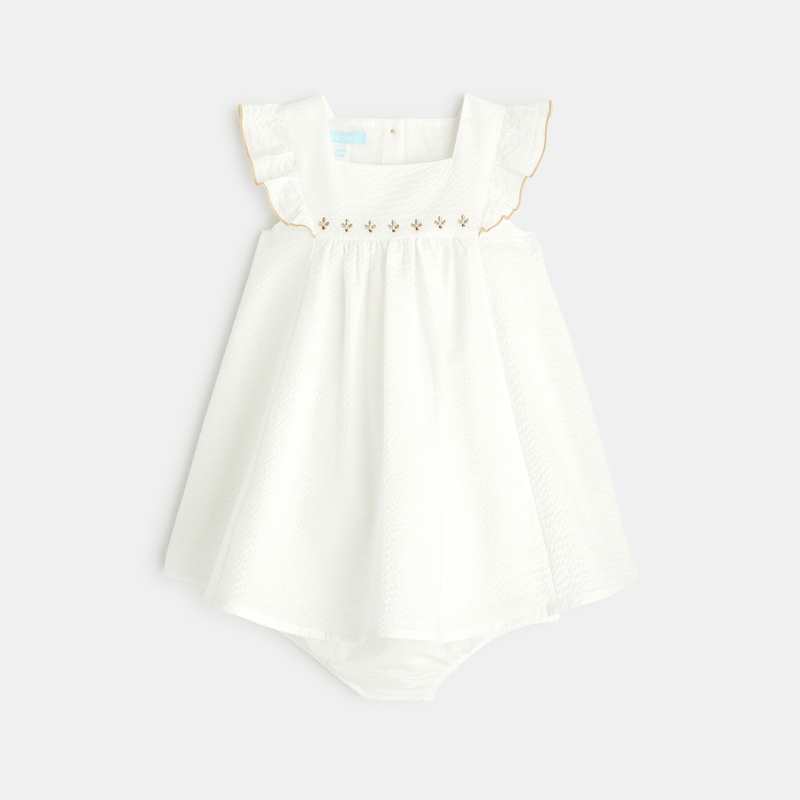 Robe chic gaufrée brillante et bloomer blanche bébé fille
