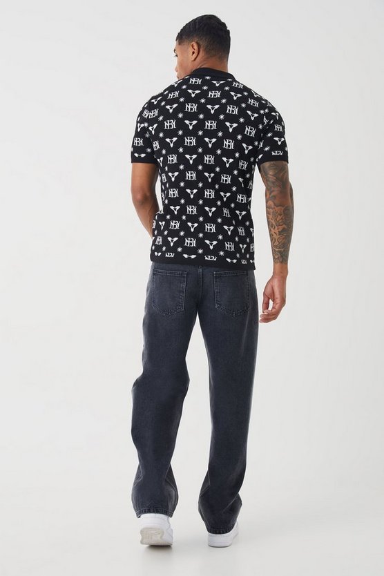 Muscle-Fit Jacquard Poloshirt mit halbem Reißverschluss