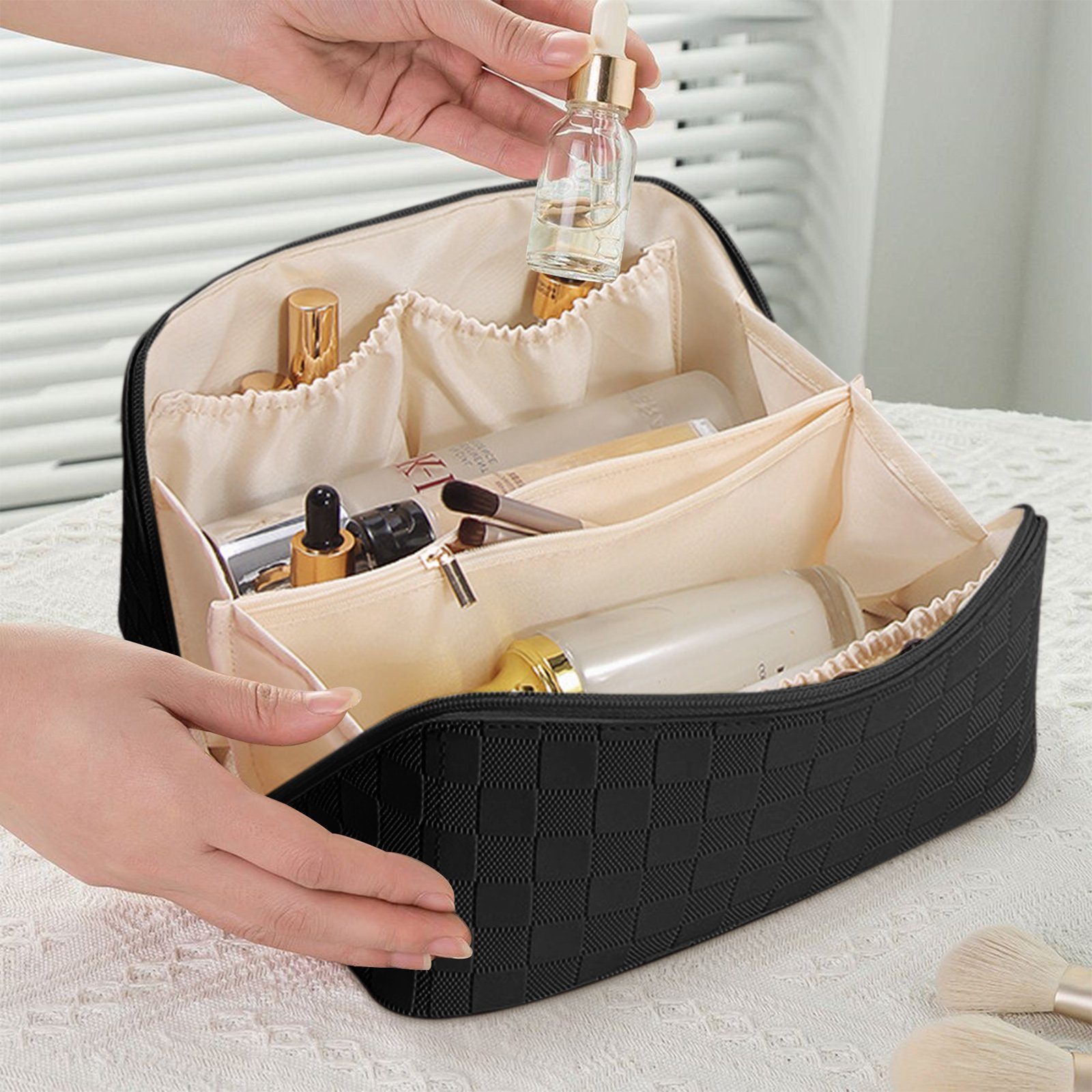 CALIYO Kosmetiktasche Groß Kapazität Kosmetiktasche Damen Mäppchen Make Up Bag Schminktasche, Federmäppchen Kosmetik Reise Täschchen Wasserdichter mit Fächern