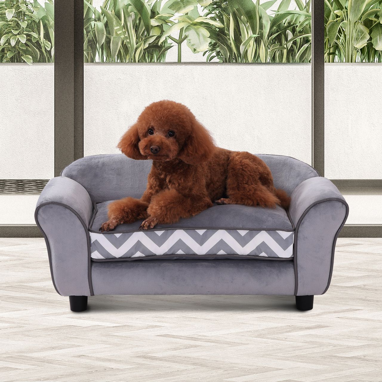 PawHut Hundebett mit erhöhten Füßen, Hundesofa, Waschbar, Samt, Grau, 73,5 x 41 x 33 cm