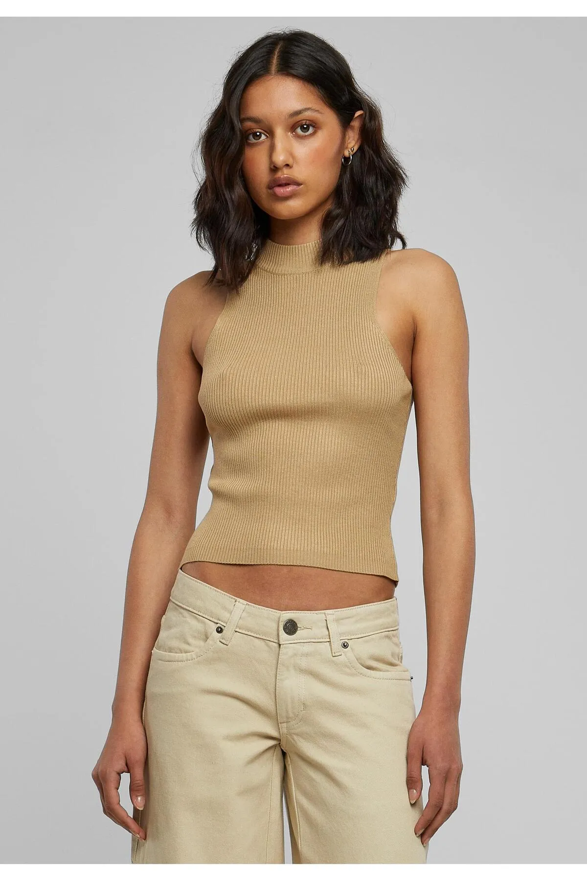 Urban Classics  Damen Kurzes Rippstrick-Rollkragenoberteil für Damen