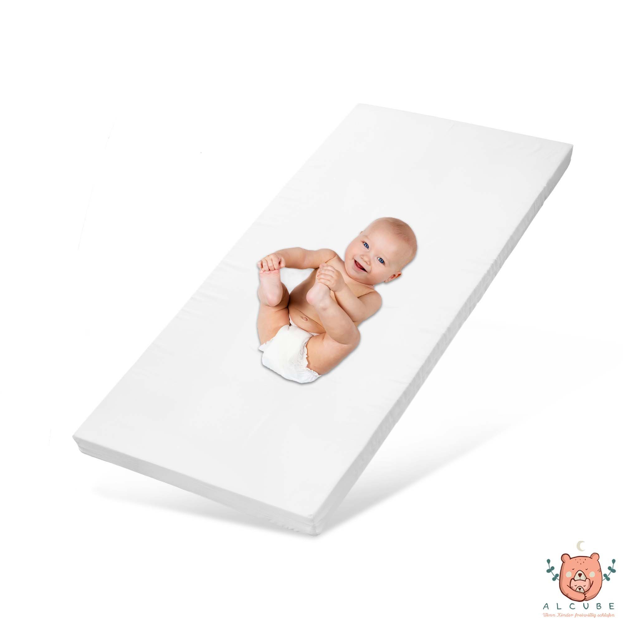 Kindermatratze EASY, Alcube, 6 cm hoch, Babymatratze 60x120 aus Schaumstoff mit waschbarem Bezug, bei 60°C für Babybett oder Gitterbett, kombinierbar mit Spannbettlaken, oder Matratzenschoner 120x60