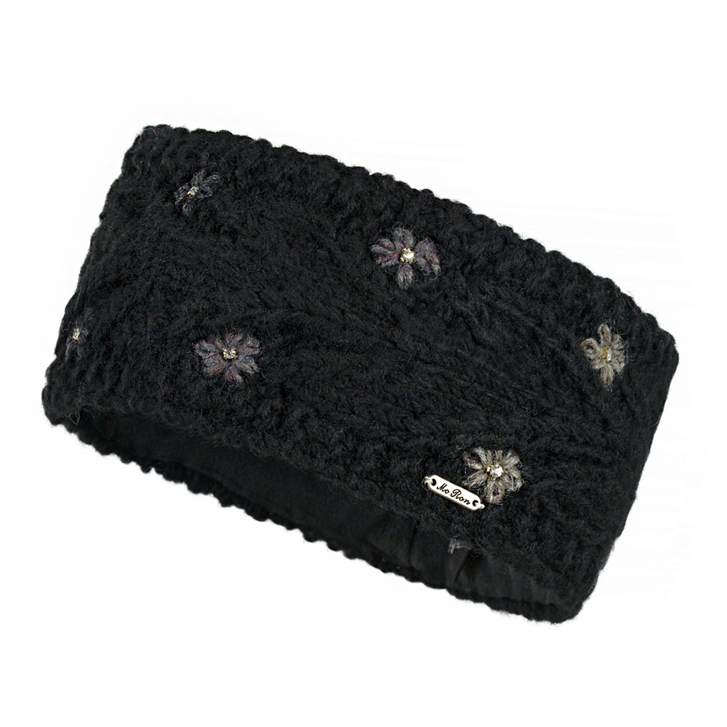 McRon Stirnband Gestricktes Stirnband mit Strasssteinen Modell Flora mit wärmender Wolle