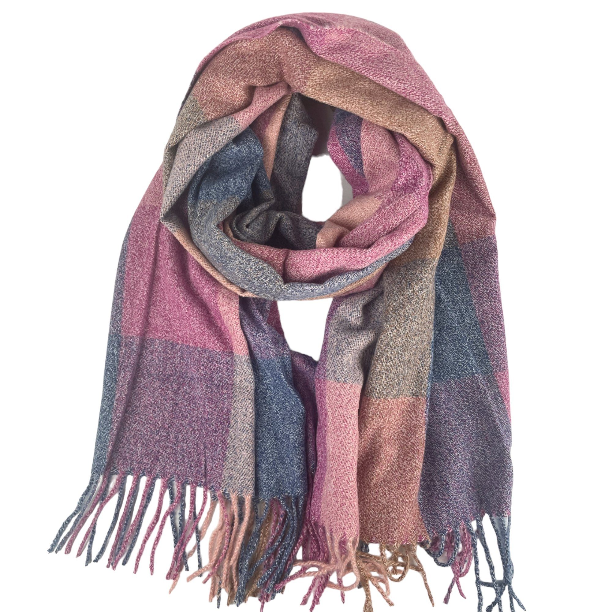 Taschen4life Schal großer Damen Schal mit Fransen, modernes Karomuster, tolle Farbkombination, Herbst/Winter Accessoires