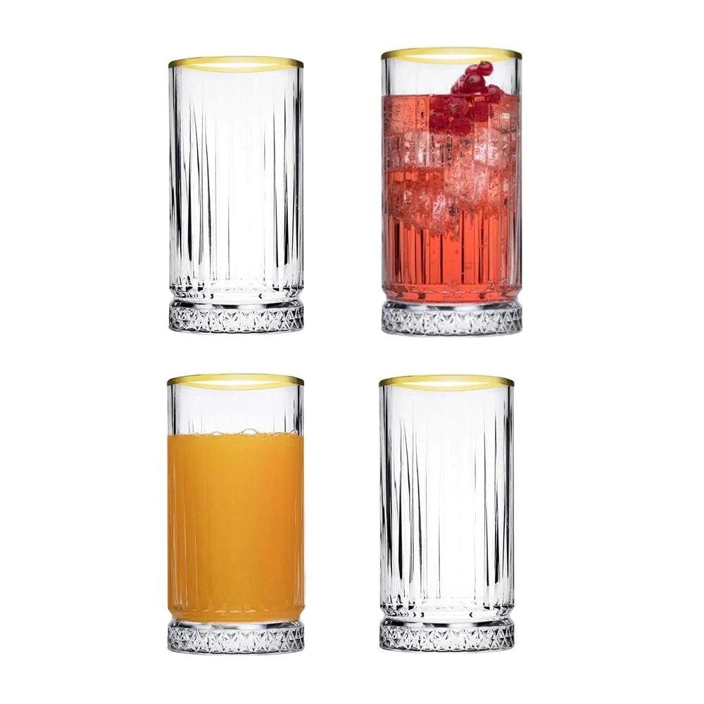 Pasabahce Gläser-Set Elysia Golden Touch, Glas, Long Drink Gläser 4-teiliges Set mit Goldrand 280ml