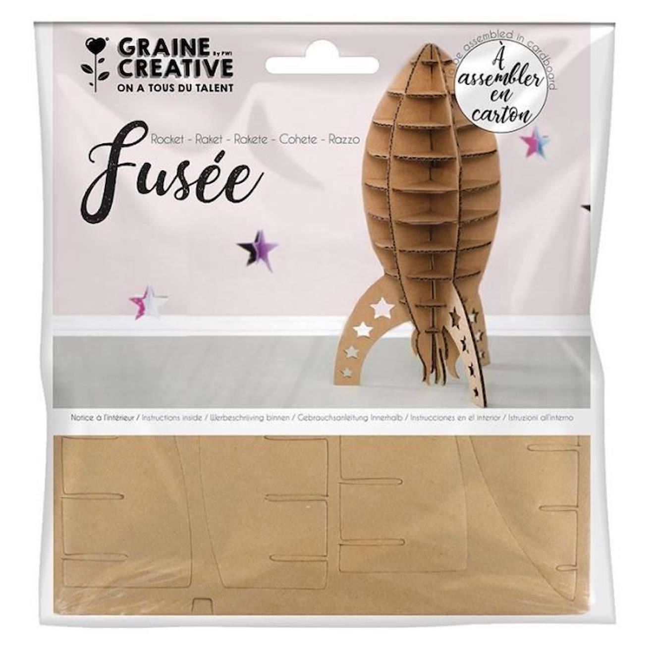 Maquette de fusée en carton 20,5 x 10 x 10 cm marron