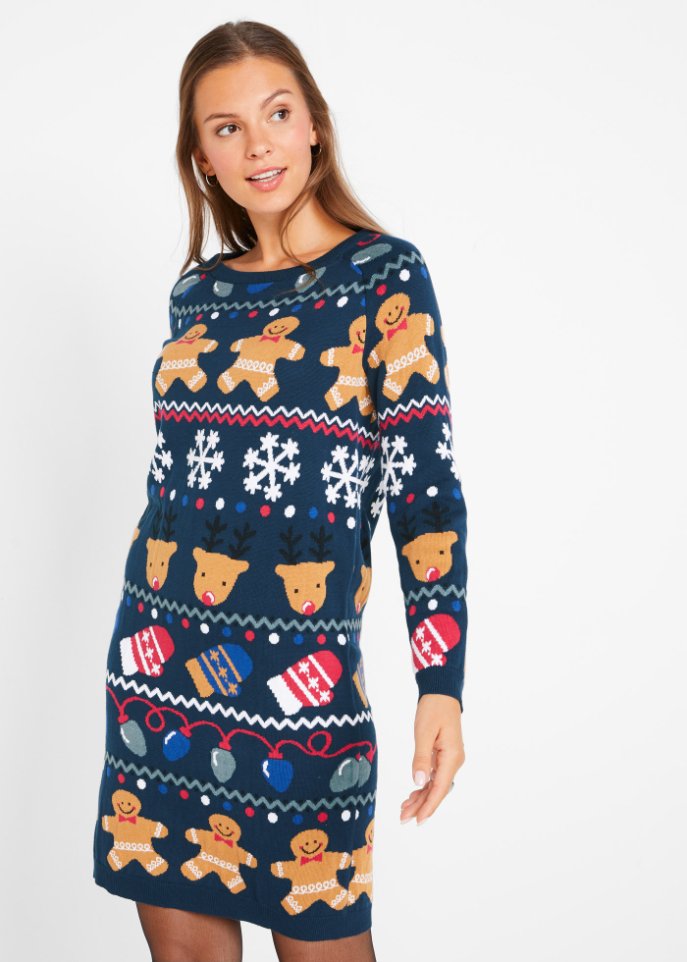 Kurzes Weihnachts-Strickkleid Lebkuchen