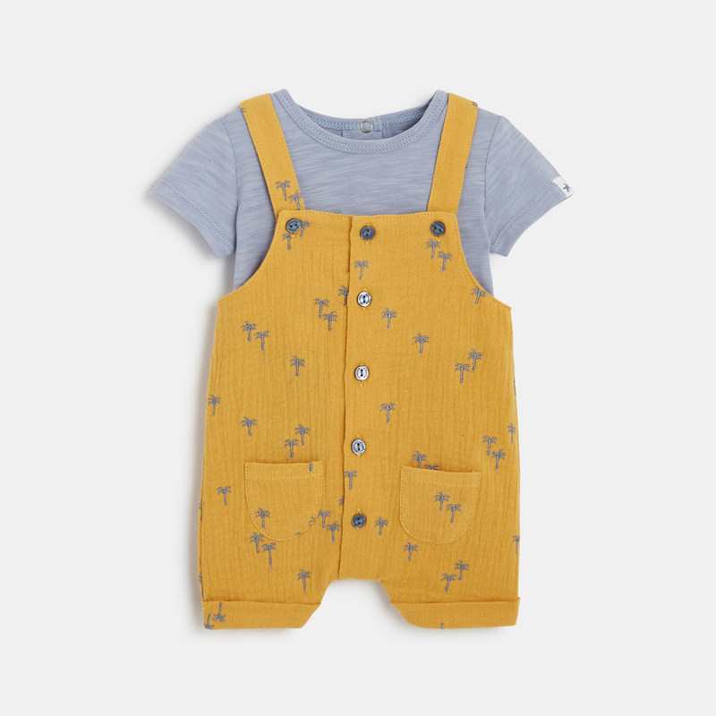 Ensemble t-shirt et salopette courte bébé garçon jaune Absorba