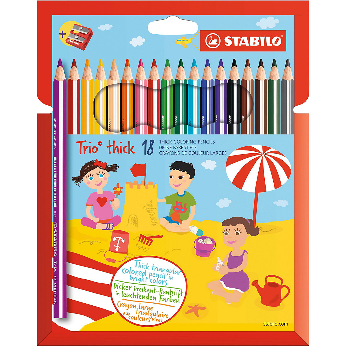 Dreikant-Buntstifte Trio Dick, 18 Farben, inkl. Spitzer