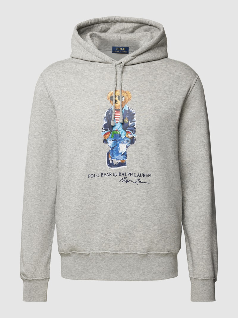 Hoodie mit Motiv-Print in mittelgrau