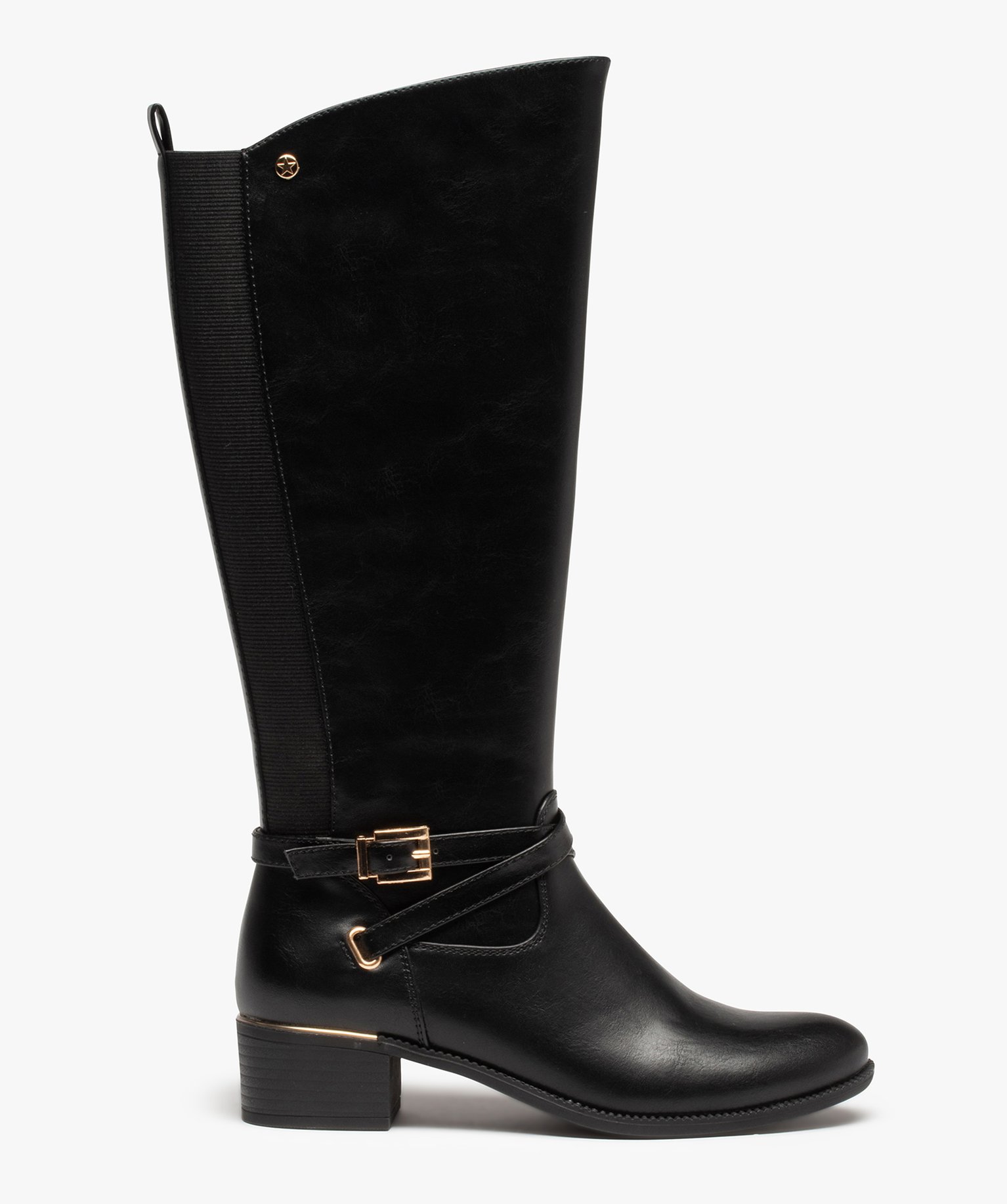 Bottes femme cavalières unies à détails métalliques noir | GEMO