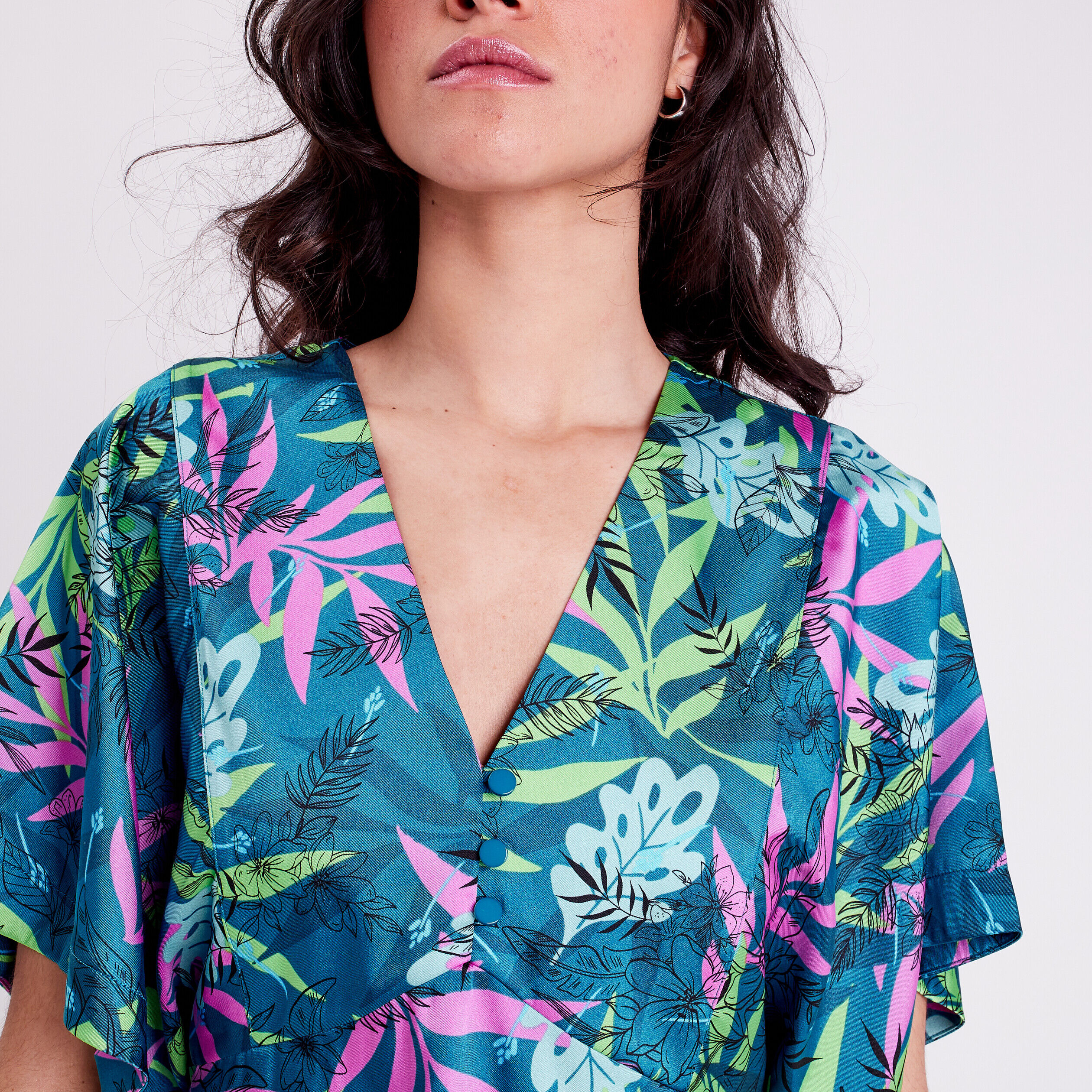 Blouse évasée manches 3/4 bleu femme | Cache Cache