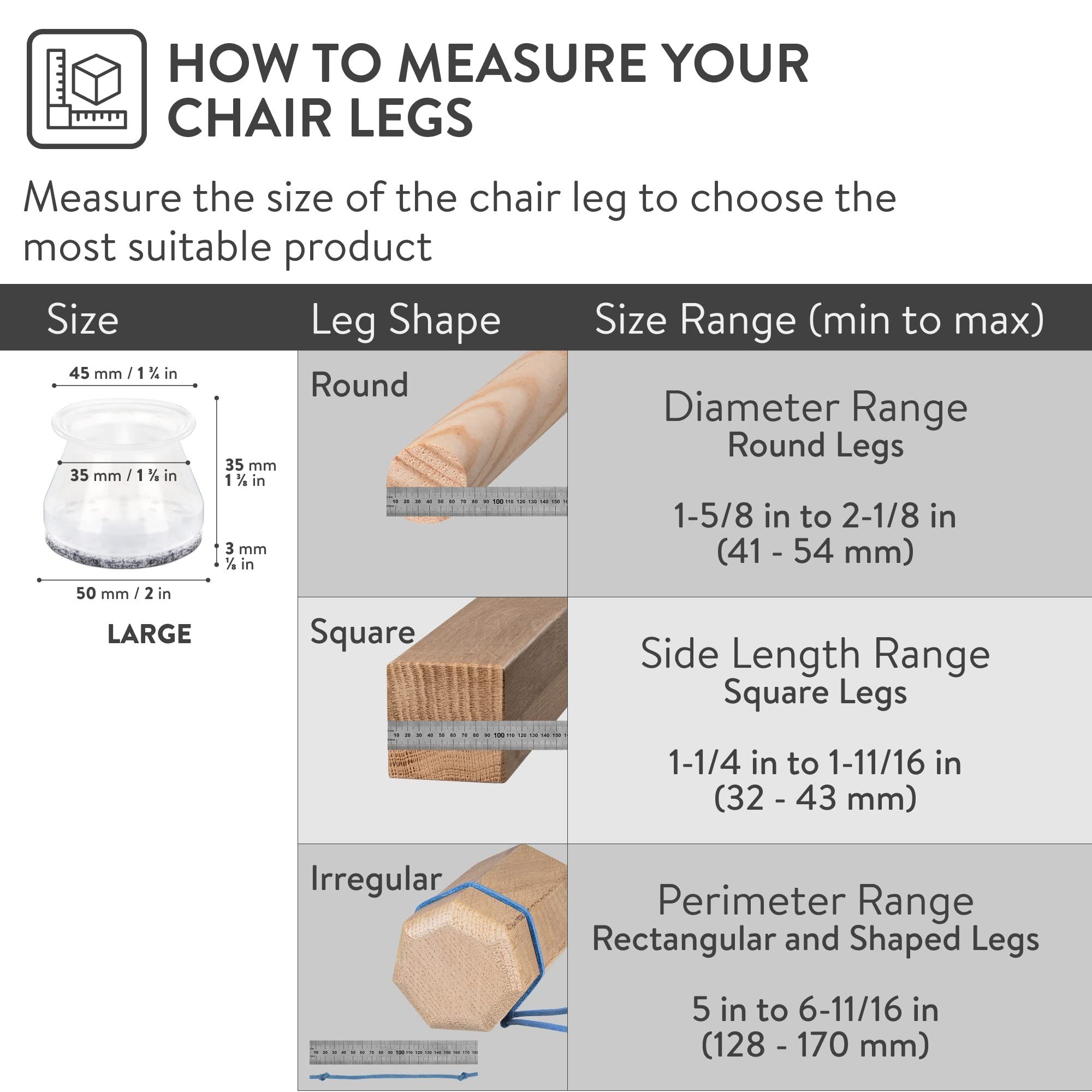 Aneaseit Stuhlsocke Chair Leg Protectors, 5.1 cm, 16 pcs., Stuhlbein Bodenschoner 5,1 cm x 16 Stk.