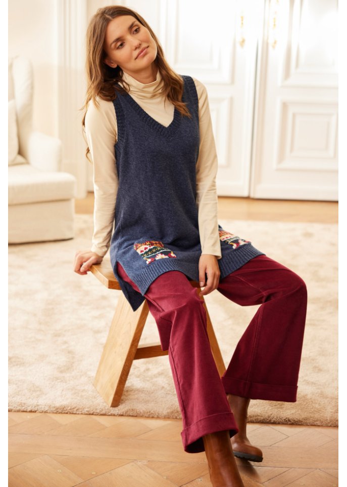 Weite Stretch-Marlenehose mit High-Waist-Schlupfbund aus Cord