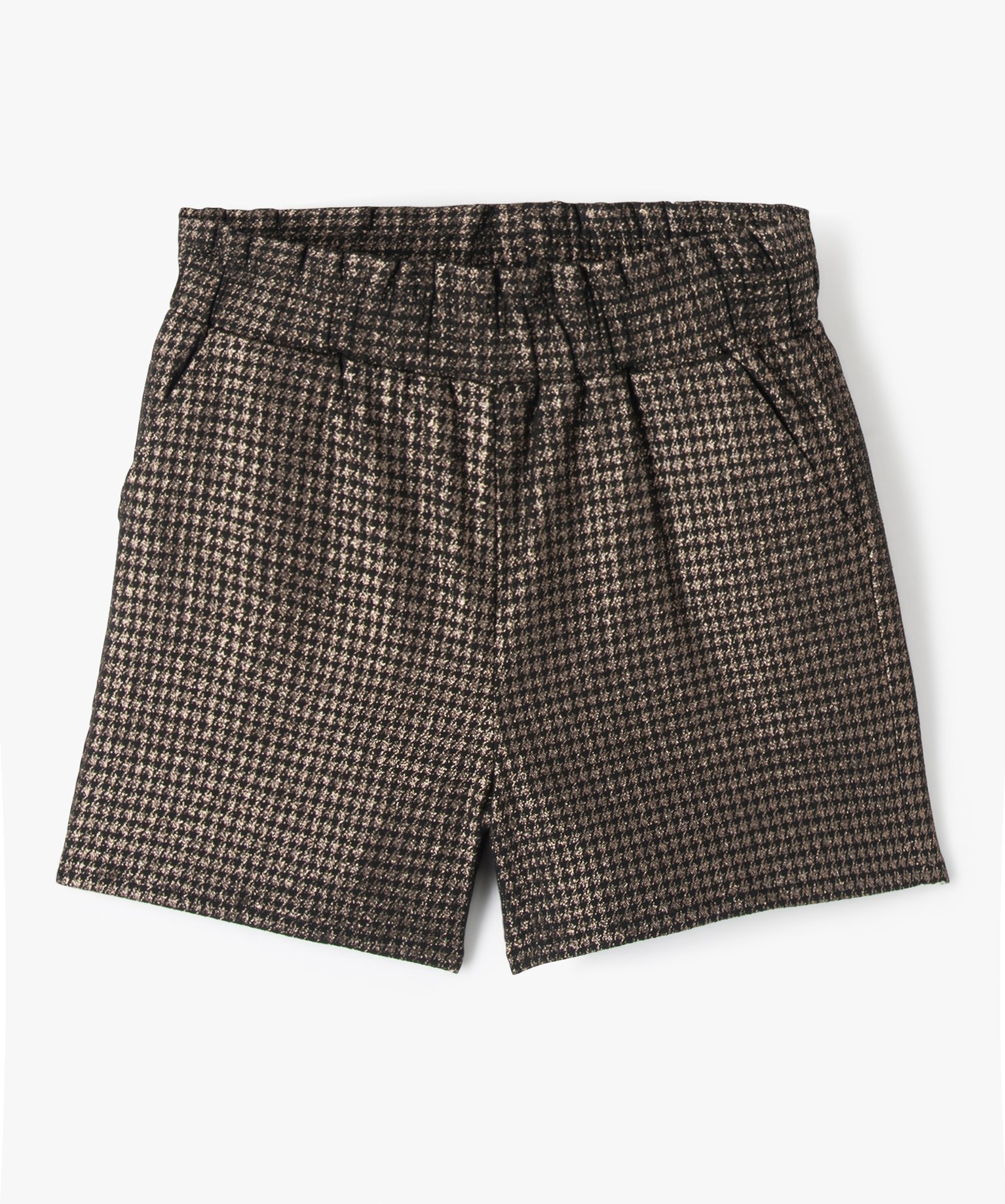 Short fille à taille élastiquée motif pied-de-poule doré noir | GEMO