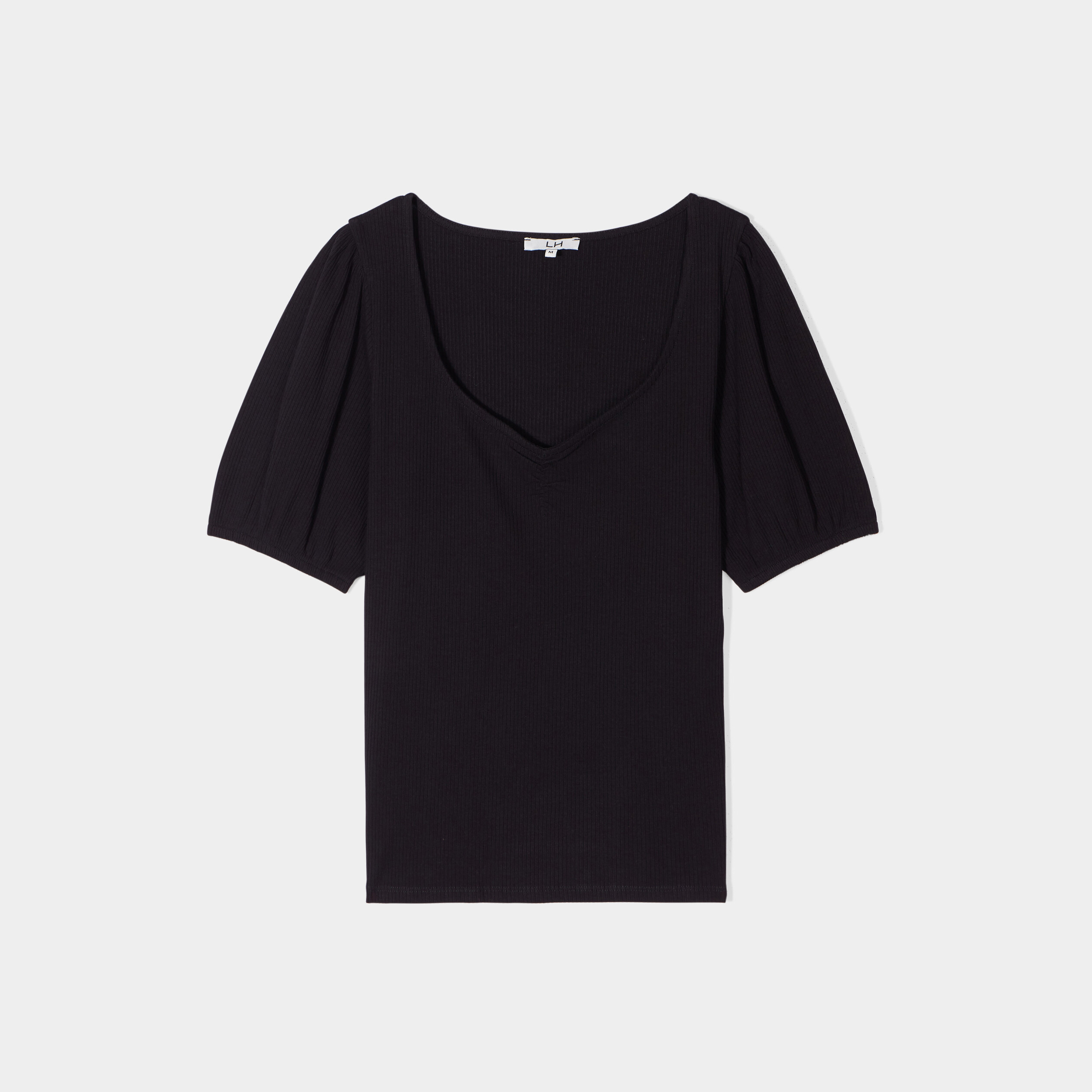 T-shirt manches ballons col en V noir femme | La Halle