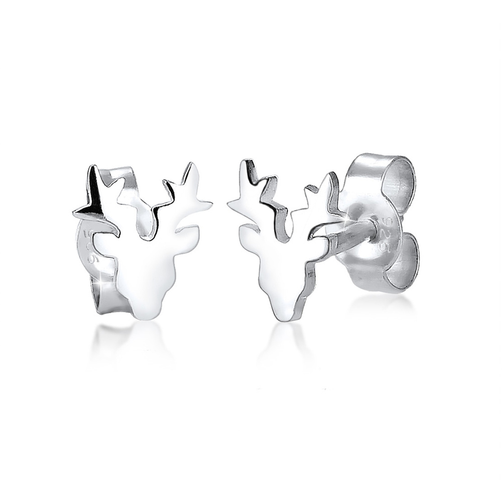 Elli Elli Boucles d'Oreilles Femmes Motif Cerf Ludique en Argent Sterling 925 Boucles d'oreilles