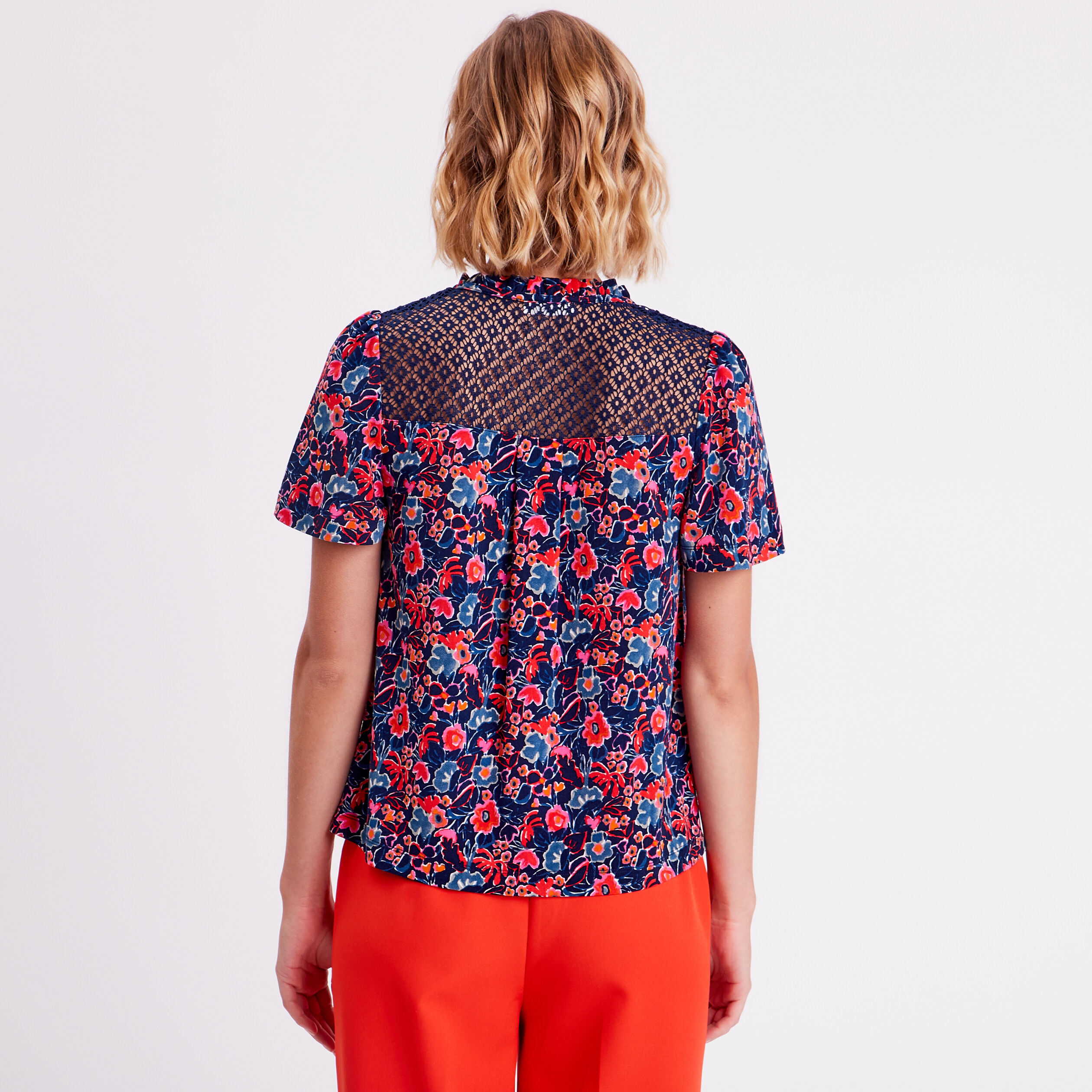 Blouse détails dentelle bleu marine femme | Cache Cache