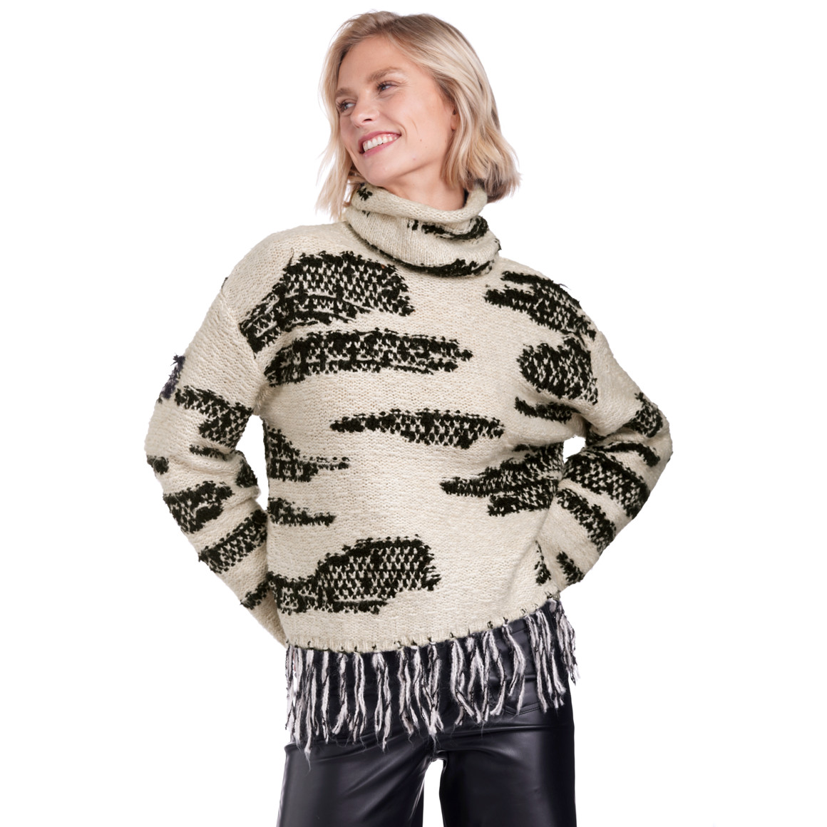 Damen Strickpullover mit Fransen