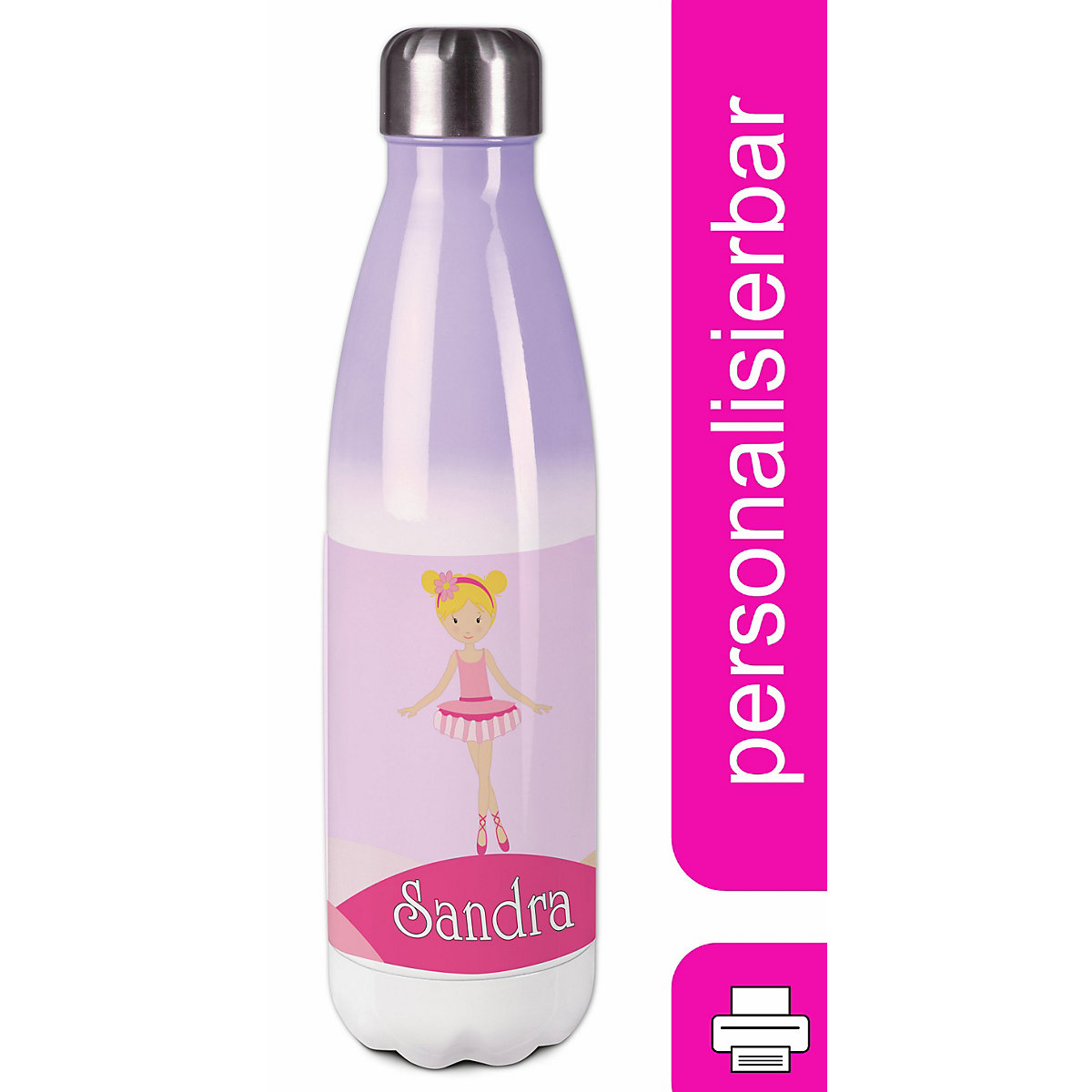 Edelstahl Kinder Thermoflasche / Trinkflasche bunt Balerina Spülmaschinenfest, Auslaufsicher, Bruchfest, Doppelwandig, Für Heißgetränke geeignet, Mit Deckel, Isoliert