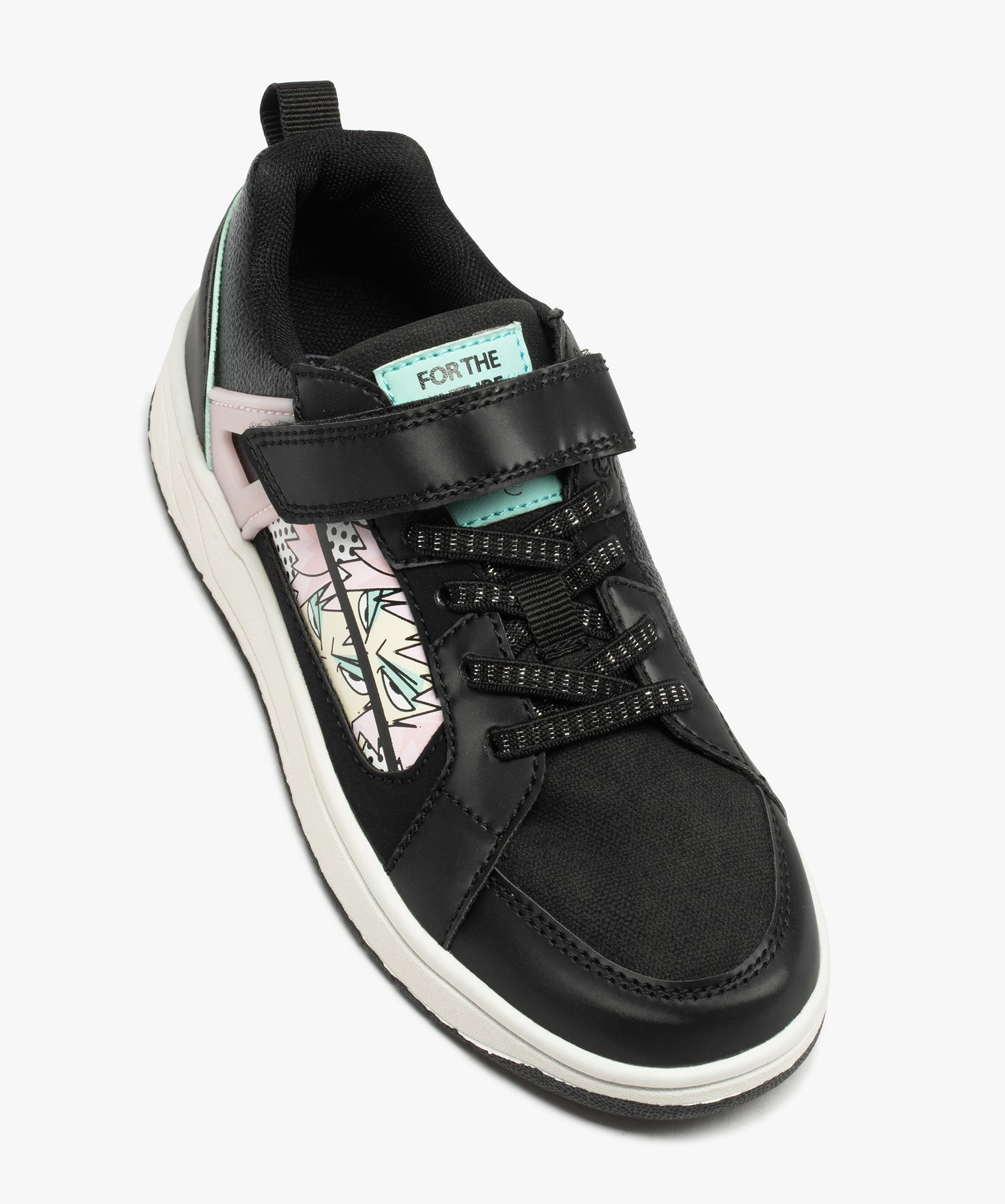Baskets multi-matières avec motif manga fille noir | GEMO