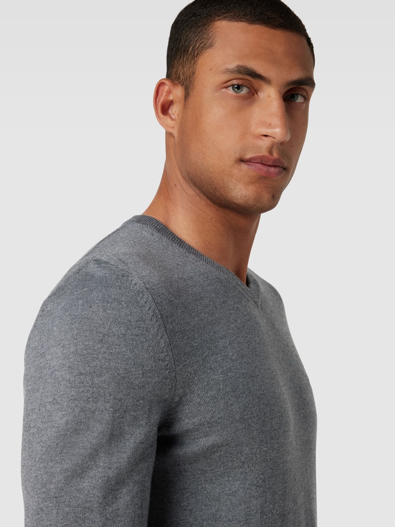 Strickpullover mit geripptem V-Ausschnitt Modell 'Baram' in anthrazit
