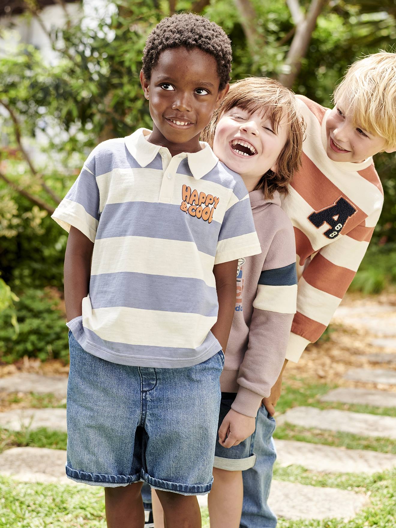 Vertbaudet Jungen Poloshirt mit breiten Streifen Oeko-Tex - blau gestreift