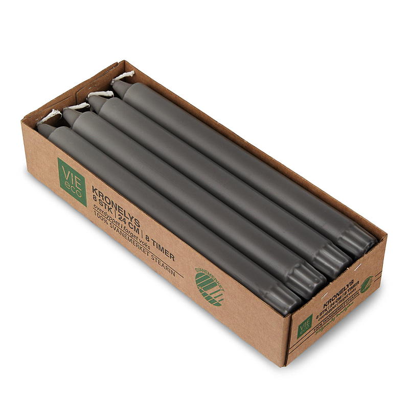 Vie Eco Kronelys 8-pk 24 cm eco grå