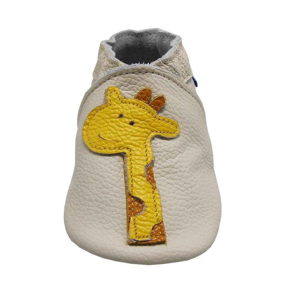 Yalion Weiche Leder Lauflernschuhe Hausschuhe Lederpuschen Giraffe Weiss Krabbelschuh