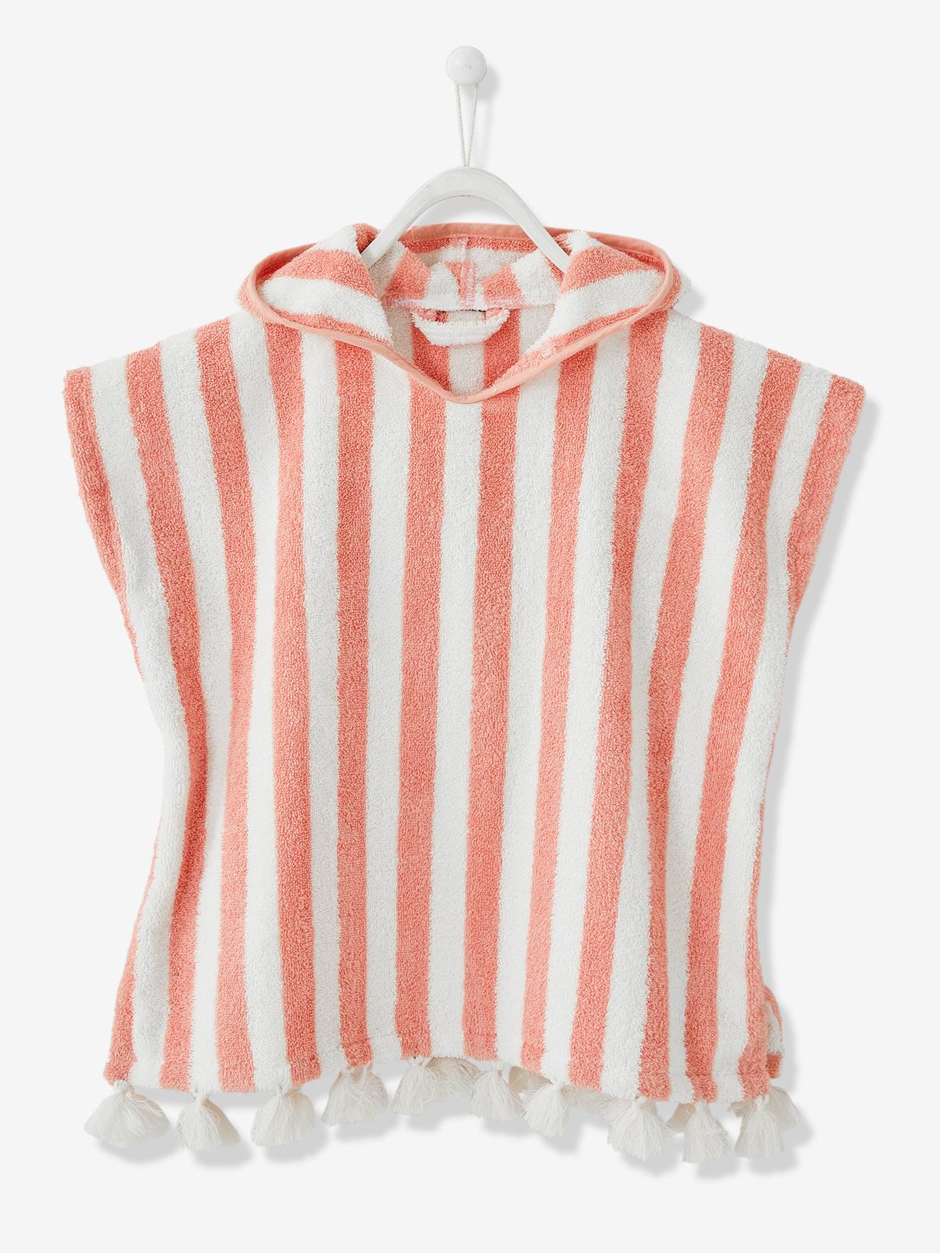 Poncho de bain bébé à rayures personnalisable rose