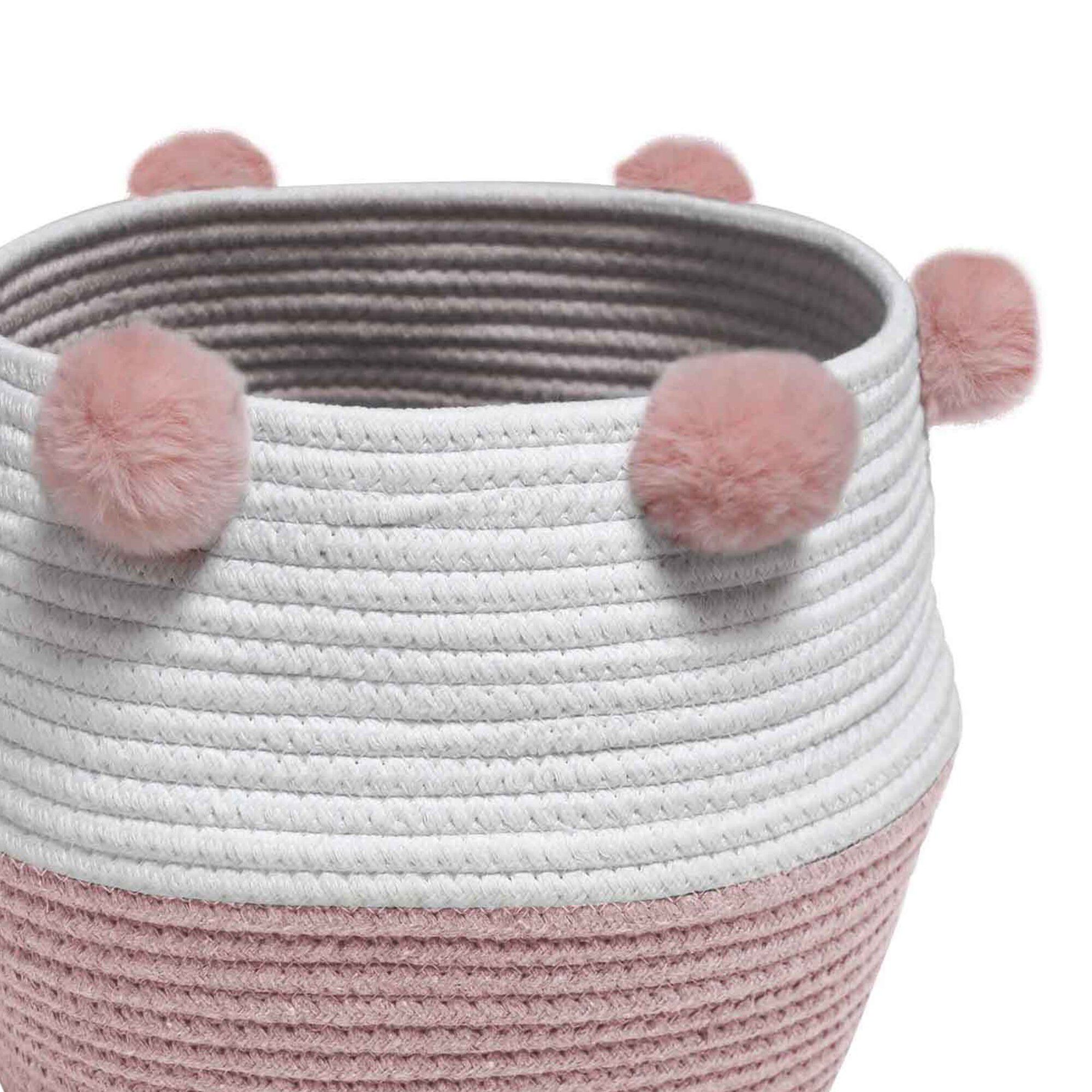 Panier de rangement déco à pompons Suzy rose/blanc