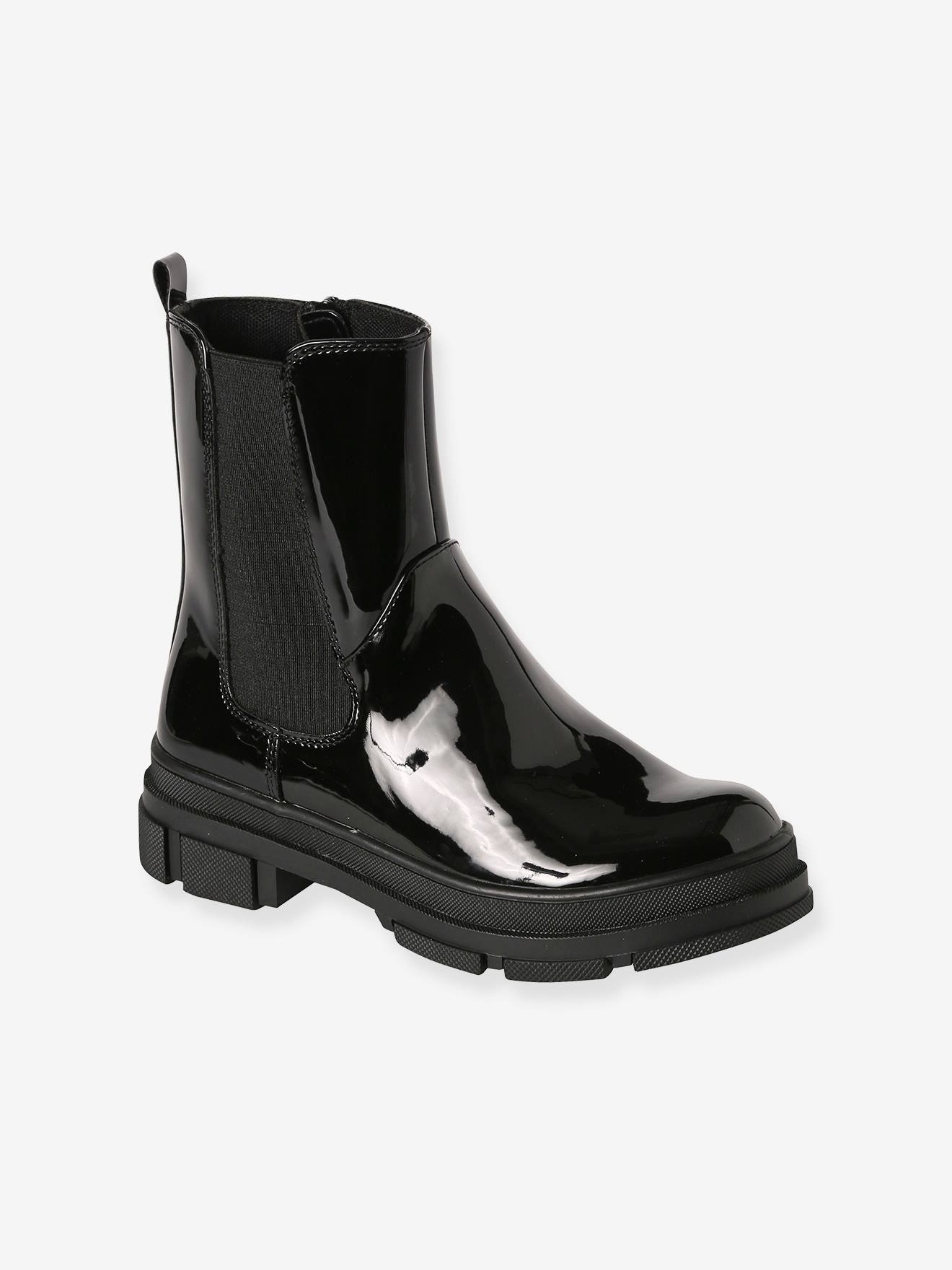 Vertbaudet Kinder Lack-Boots mit Reißverschluss und Dehneinsatz - schwarz